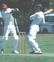 Matt Gauci letting one go through to the keeper.